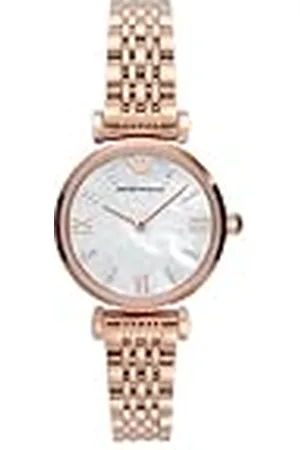 Emporio Armani Reloj de señora, movimiento de dos manecillas, caja de acero inoxidable de 28 mm en color oro rosa con correa de acero inoxidable, AR11316