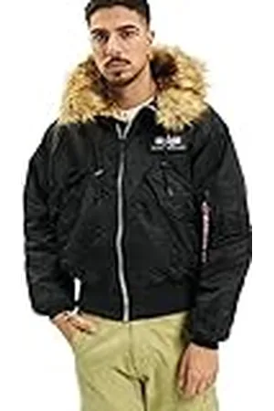 Alpha Industries 45P Hooded Custom Chaqueta con Capucha, Negro (Black/Reflective Yellow), S para Hombre