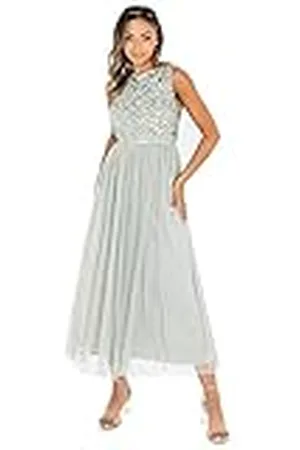 Maya Deluxe Vestido Midaxi para Mujer, sin Mangas, Lentejuelas, Cintura Imperio, Tul Adornado para Boda Dama de Honor, , 42
