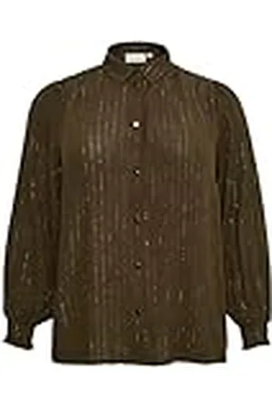 Kaffe Plus-Camiseta metálica con Rayas largas y Botones para Mujer Camisa, , 50 ES/Talla Grande