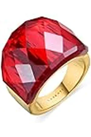 Luxenter Anillo Mujer en Aleación de Metal con Cuarzo Hidrotermal Ónix Color Rojo y Dorado Acabado en Oro Amarillo de 18k Ancho 17 mm Talla 14 Modelo Fadino