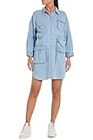 Replay Vestido Vaquero De Manga Larga De Algodón, Azul (Light Blue 010), S