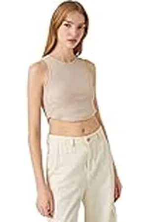 Koton Crop Tank Top Crew Neck Ribbed Asymmetric Cut Camisa, , XS para Mujer