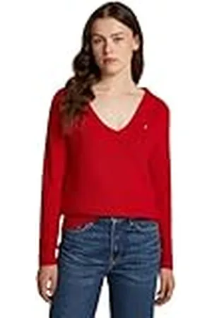 Tommy Hilfiger Jersey Mujer Cardi Fine cuello de pico, Rojo (Primary Red), M