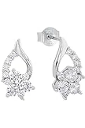 Amor Pendientes Pendientes de de ley 925 para mujer, con sintetizador de circonita cúbica, 1,6 cm, , flor, Se entrega en caja de regalo de joyería