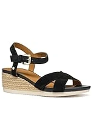 Geox D Ischia Corda B, Sandalia de cuña Mujer, Black, 39 EU