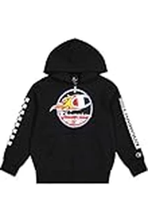 Champion Legacy Play With Graphics B (306910) - Sudadera con capucha de poliéster polar compacta y ultraligera con cremallera completa, Negro (NBK), 7-8 años (S) Niños FW24
