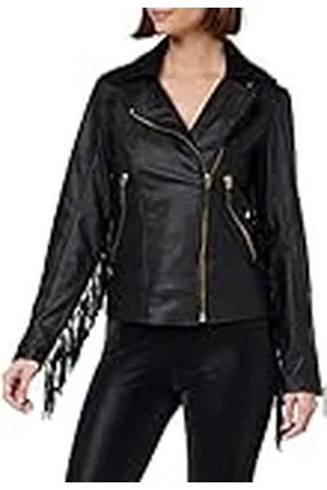 KENDALL + KYLIE KENDALL & KYLIE Leather Crossed Fringe Jacket Chaqueta DE Cuero con Flecos Cruzados K&K W VGN KKW3716104, Negro, L, , Mujeres