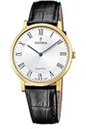 Festina Reloj Hombre F20016/4 Swiss Made Caja de Acero Inoxidable 316l Dorado Correa de Cuero Negro