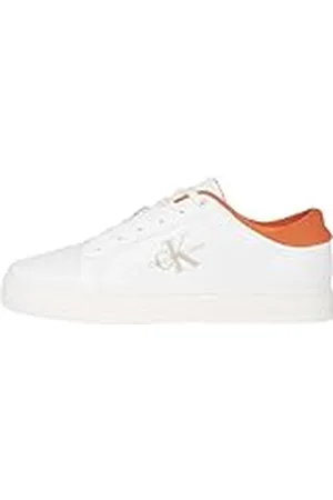 Calvin Klein Sneaker con suela cupsole Hombre de piel, Multicolor (Bright White/Apricot Orange), 43
