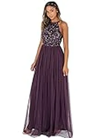 Maya Deluxe Womens Ladies Bridesmaid Maxi Dress Halter Neck Sequin Embellished Prom Graduation Wedding Vestido de Dama de Honor, , 26 para Mujer