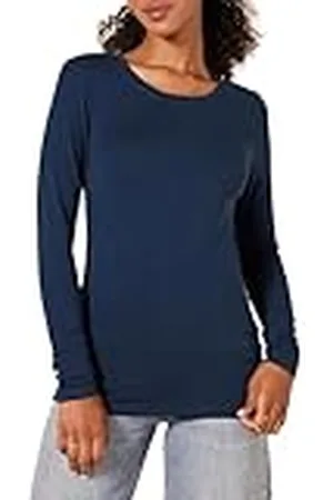 Amazon Camiseta de Cuello Caja, Manga Larga y Ajuste Clásico (Disponible en Tallas Grandes) Mujer, , XXL