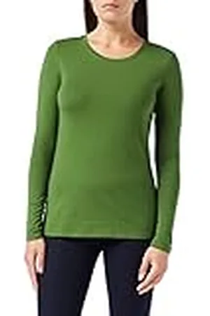 Amazon Camiseta de Cuello Caja, Manga Larga y Ajuste Clásico (Disponible en Tallas Grandes) Mujer, , L