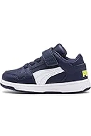 PUMA Rebound Layup Lo SL V Inf, Zapatillas Unisex Niños, Azul (Peacoat White-Fluo Yellow 04), 23 EU