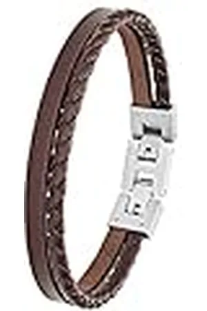 QS by s.Oliver Pulsera de acero inoxidable de cuero de los hombres de la joyería del brazo, 20+1.5 cm, plata, Viene en caja de regalo de joyería