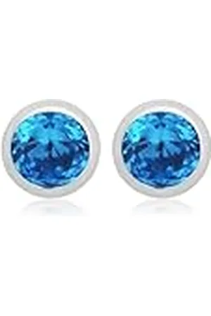 Amazon Pendientes de botón con circonitas azul claro y piedra natal de diciembre en esterlina