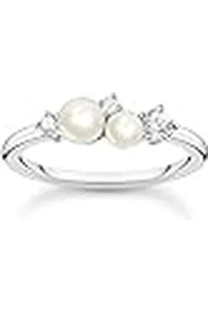 Thomas Sabo Anillo de mujer con perlas blancas de plata de ley 925 TR2368-167-14, 58, Plata de ley, Zirconia cúbica