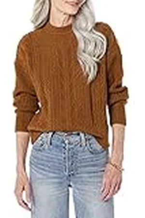 Amazon Jersey Moderno de Cuello Redondo y Punto Trenzado Suave Al Tacto (Disponible en Tallas Grandes) Mujer, , L