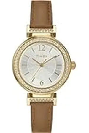 Timex Dress - Reloj para mujer de 31 mm, pulsera en piel , esfera de color plateado, caja en color dorado TW2W49000