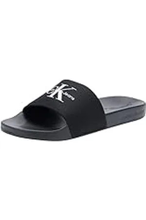 Calvin Klein Hombre Zapatillas de baño Slide Monogram con logotipo, Negro (Black/Bright White), 46