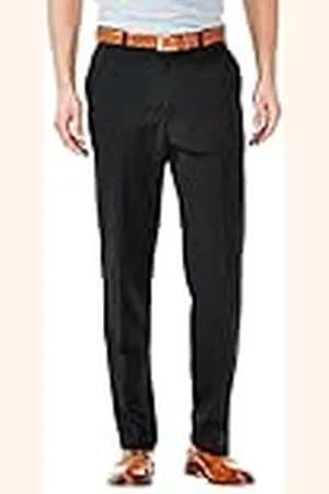 HAGGAR Cool 18 - Pantalones de Hombre de Cintura Alta con Cintura expansible, Color Liso, Tallas Grandes y Altas, , 42W x 32L