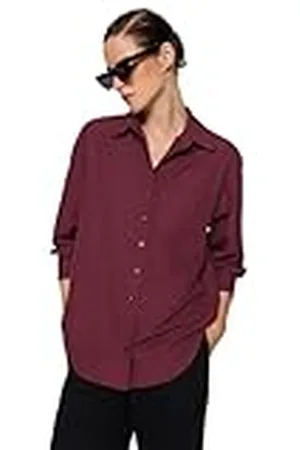 Trendyol Mujer Recta Manga Larga Más Tamaño Camisa Camiseta, , 36/Grande