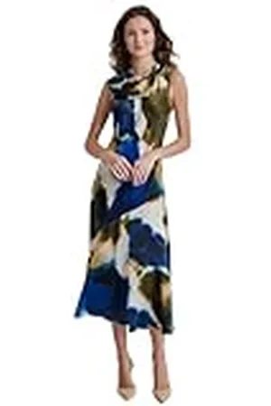 DKNY Sleeveless Printed Tie Neck Vestido, , L Mujeres