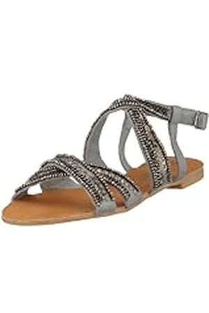 Buffalo Sandalias de Cuero para Mujer, Color Gris, Talla 42
