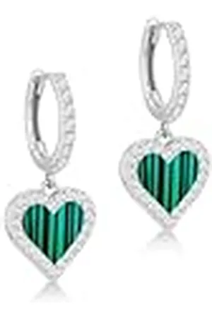 Amazon Pendiente colgante de corazón con circonitas y malaquita en plata esterlina 10 x 9 mm