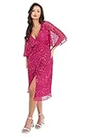 Maya Deluxe Womens Midi Ladies Sequin Embellished Cape Sleeve Wrap Dress for Wedding Guest Bridesmaid Cocktail Prom Evening Vestido, , 56 para Mujer