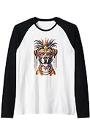 Doggies Unlimited Boxer Dog Mardi Gras Camiseta Manga Raglan
