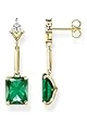 Thomas Sabo Pendientes para mujer en color oro de plata de ley 925 con acabado de oro amarillo 750, circonitas blancas y verdes, tamaño: 31 x 9 mm, H2177-971-6, 31x9 mm, Vidrio, Circonia cúbica 1