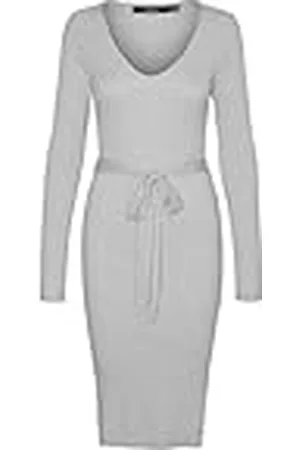VERO MODA Vmsaba Rib LS V-Neck Belt Dress Ga Noos Vestido, , S para Mujer