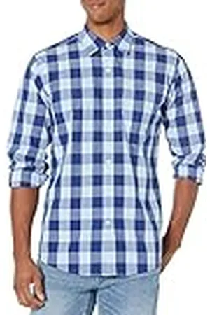 Amazon Camisa Informal de Popelina con Manga Larga y Corte Recto Hombre, , XS