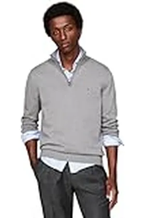 Tommy Hilfiger Jersey con Cremallera Hombre Mock Neck con Media Cremallera, Gris (Medium Grey Heather), XXL