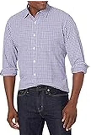 Amazon Camisa Informal de Popelina con Manga Larga y Corte Recto Hombre, , S