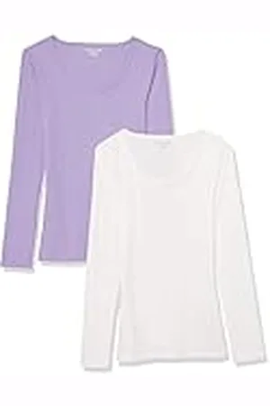 Amazon Jersey Ajustado Acanalado con Cuello Redondo (Disponible en Tallas Grandes) Mujer, Pack de 2, , XXL