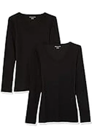 Amazon Top Interior en Punto Acanalado con Cuello de Pico, Manga Larga y Corte Entallado (Disponible en Tallas Grandes) Mujer, Pack de 2, , XS
