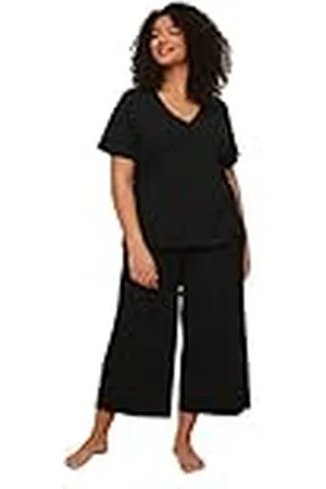 Trendyol Conjunto de Pijama de Punto Medio Liso para Mujer, , 4XL