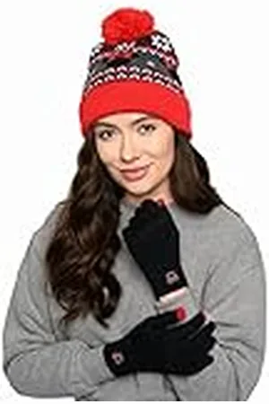 Disney Conjunto de gorro de punto para adultos y guantes para mensajes de texto Mickey Minnie Mouse Print, , talla única