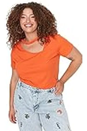 Trendyol Camiseta básica de Punto con Cuello Redondo para Mujer, Ajuste Regular, Talla Grande Camisa, , 5XL