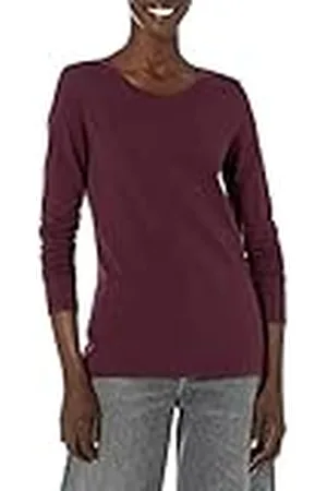 Amazon Camiseta de Cuello Caja, Manga Larga y Ajuste Clásico (Disponible en Tallas Grandes) Mujer, , XXL