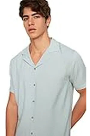 Trendyol Gray Male Regular Fit Apaş-Camiseta de Manga Corta de Viscosa, , L para Hombre