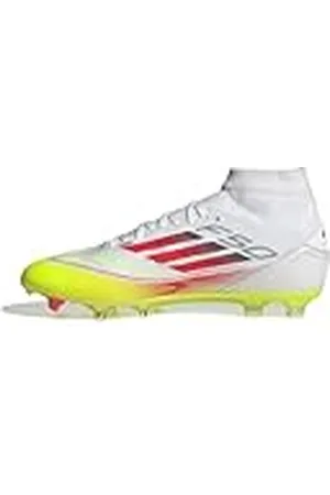 adidas F50 League Mid Football Boots FG/MG Women, Botas de fútbol Mujer, Cloud White/Lucid Red/Solar Yellow, 46 EU