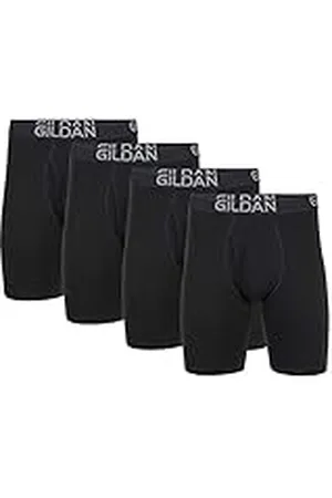 Gildan Cotton Stretch Boxer Brief, Multipack Ropa Interior de Hombres, Hollín Negro (Paquete de 4, Pierna Larga), L (Pack de 4)