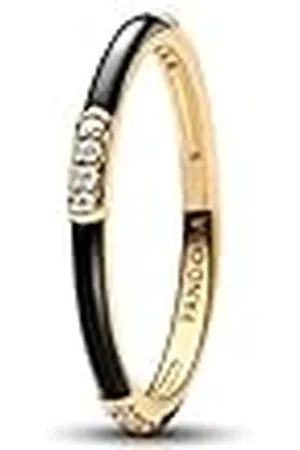 PANDORA Anillo para mujer esmalte y piedras doradas 163686C01, 58/18,5, Plata de ley, Zirconia cúbica