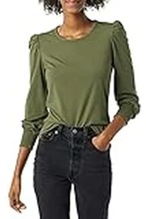 Amazon Camiseta de Manga Larga con Cuello Redondo y Puños Fruncidos Mujer, , M