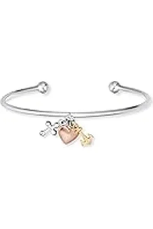 Engelsrufer Pulsera para mujer de plata de ley y tres colgantes tricolor, diseño de cruz con forma de corazón, ajustable, sin níquel, 18 cm, Plata de ley, No es una piedra preciosa