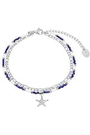 QS by s.Oliver Tobillera de acero inoxidable joyería de verano de las señoras, con cristal, 22+5 cm, , estrella de mar, Viene en caja de regalo de joyería