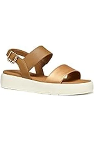 Geox D CAMALEI A, Sandalia Plana Mujer, Lt Bronze/Camel, 35 EU